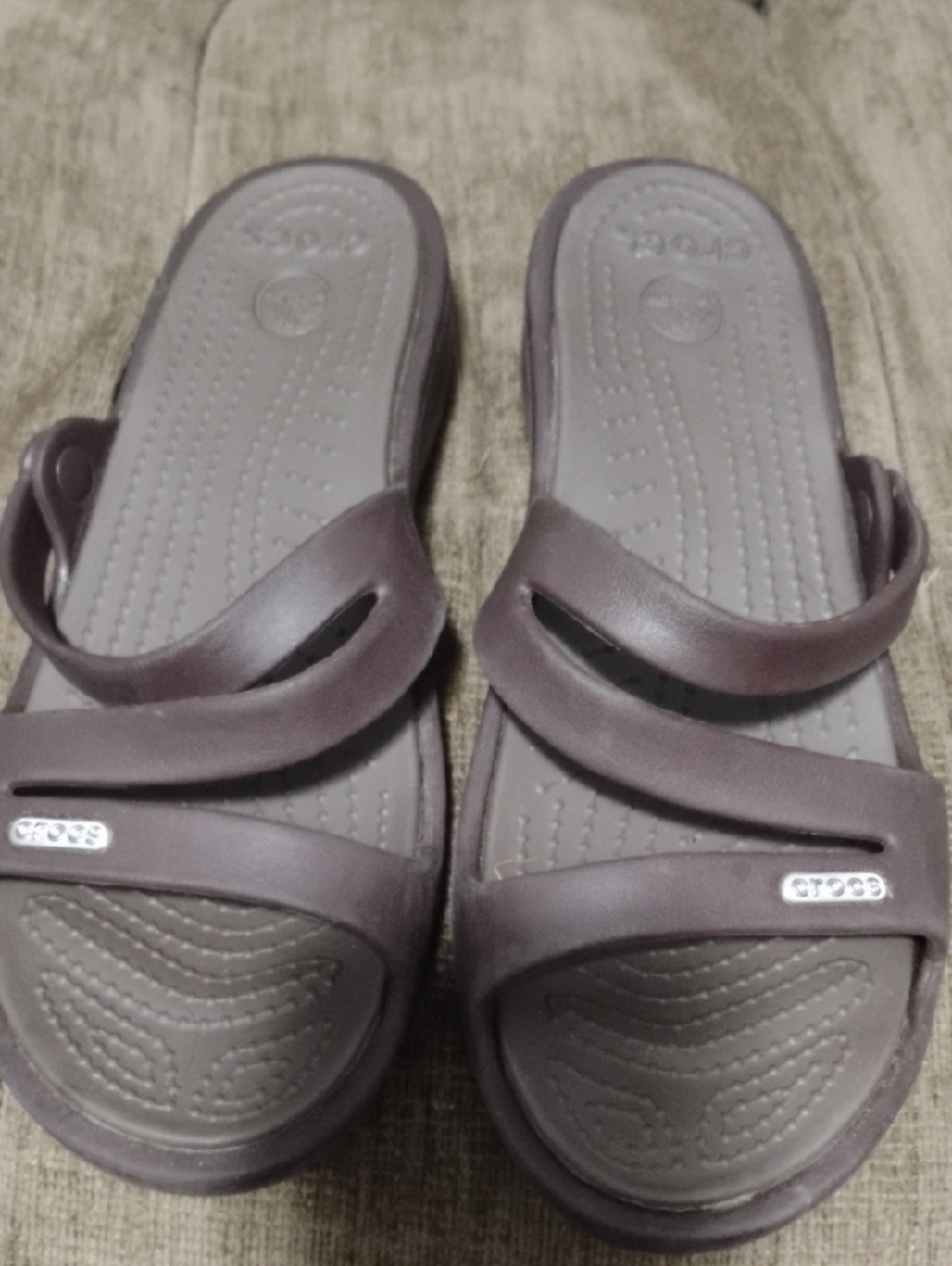 CROCS Double-Strap Slide Sandals in Dark Brown